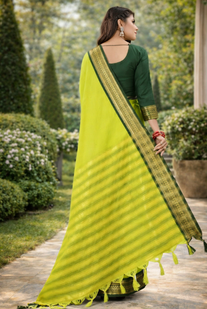Lime Green & Bottle Green Cotton Silk Kalyani Saree