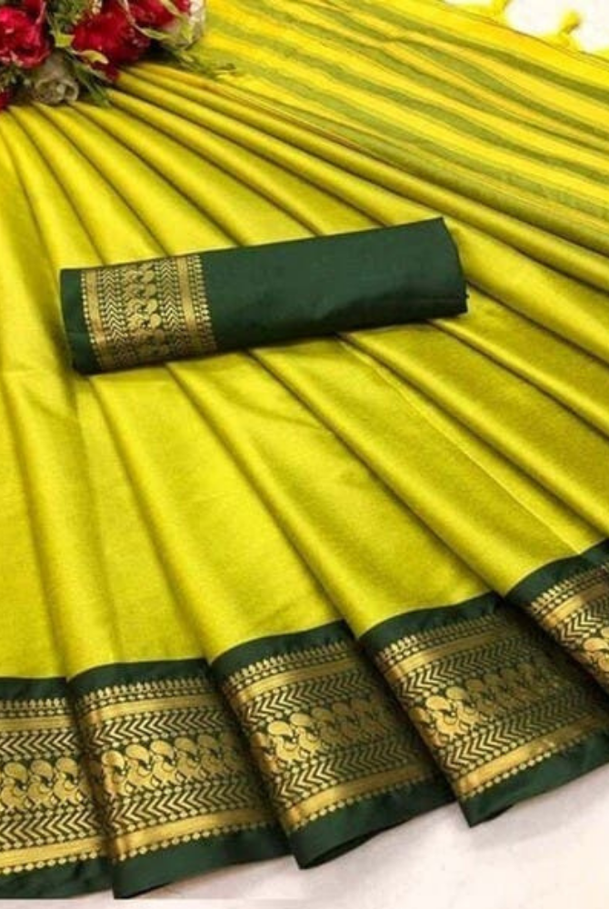 Lime Green & Bottle Green Cotton Silk Kalyani Saree