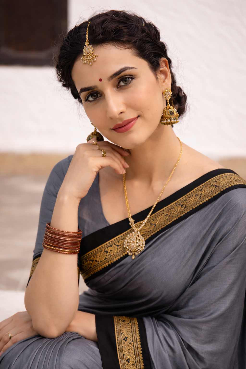 Grey & Black Cotton Silk Royal Elephant Saree
