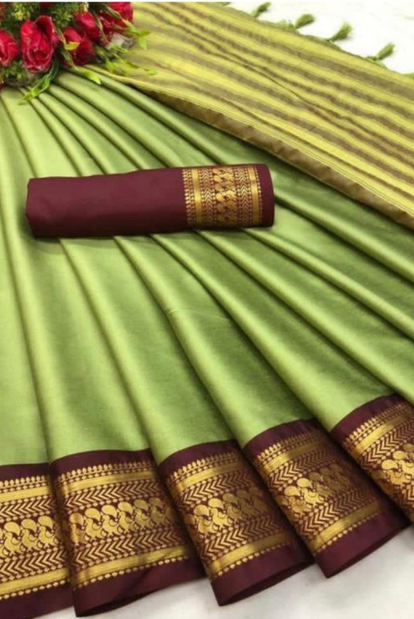 Sage Green & Maroon Cotton Silk kalyani Saree