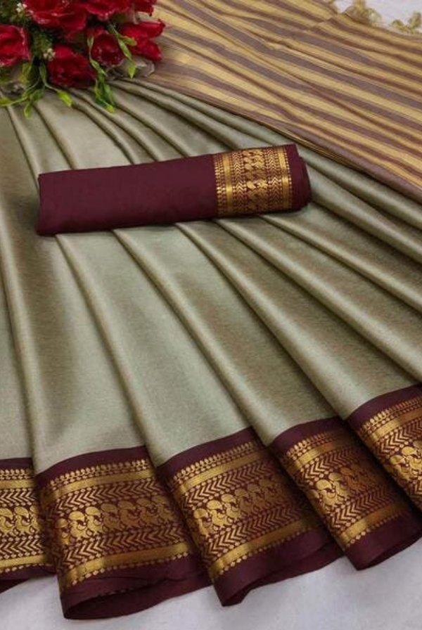 Tussar Beige & Maroon Cotton Silk Kalyani Saree