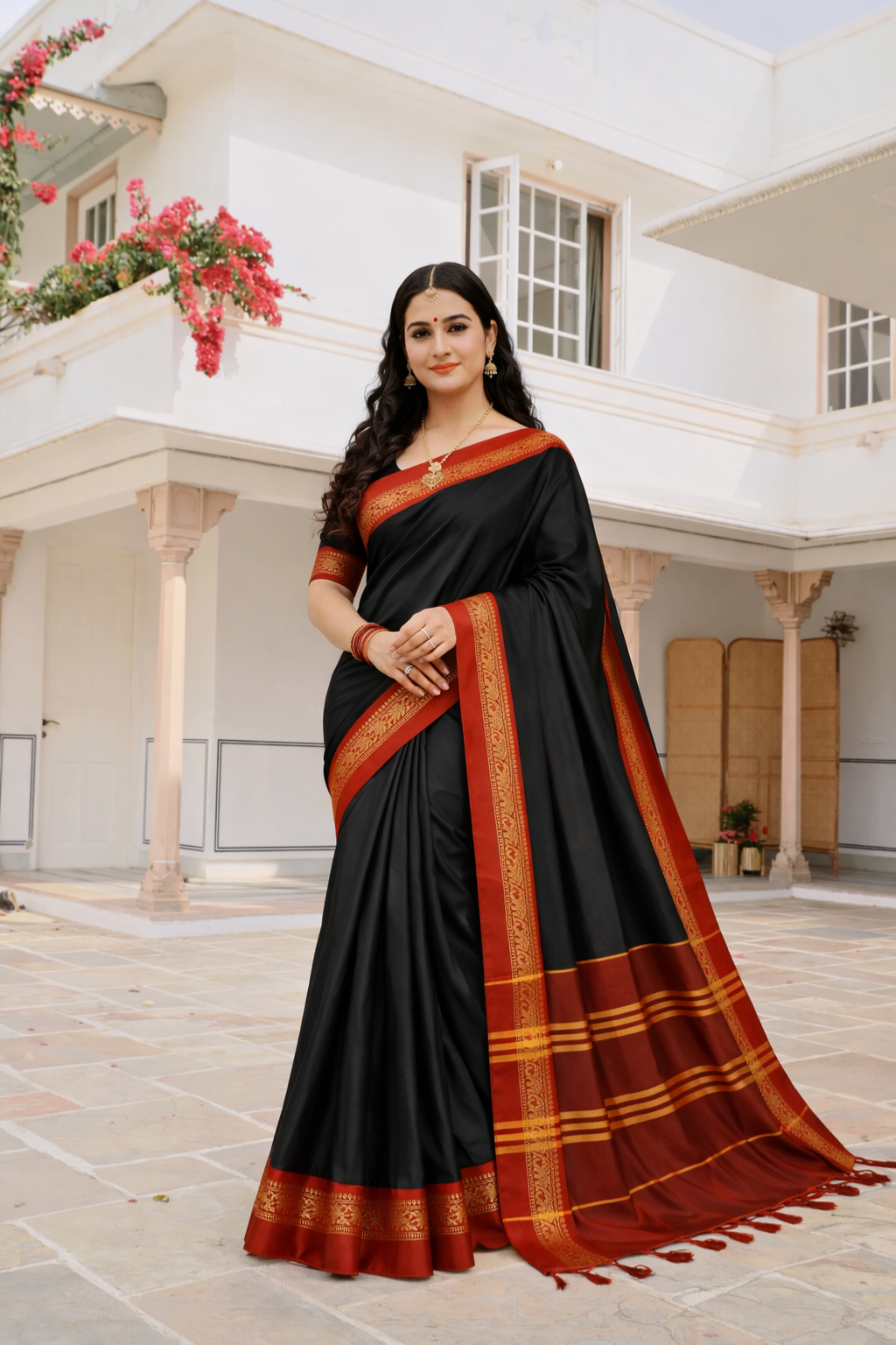 Black & Red Royal Elephant Saree