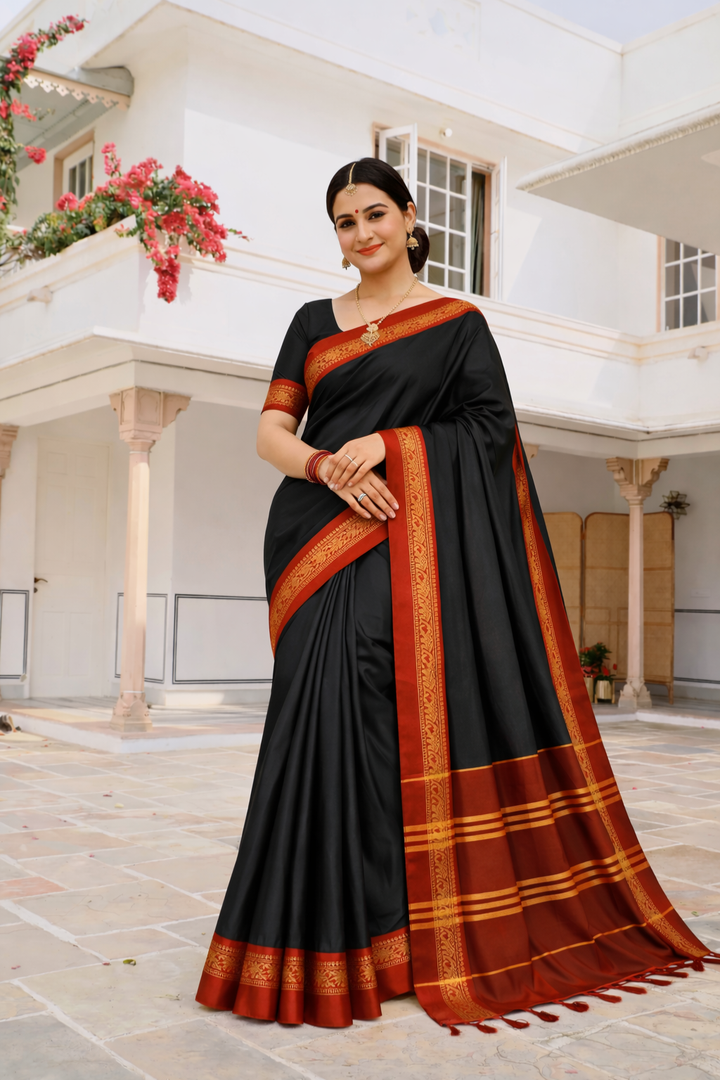 Black & Red Royal Elephant Saree