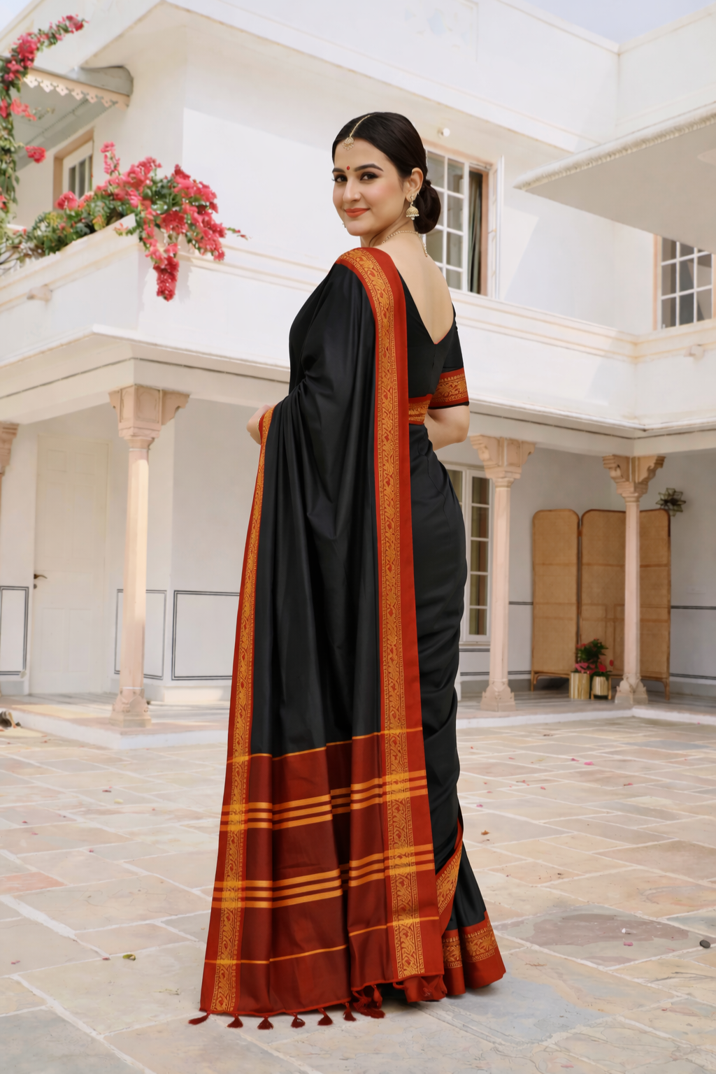 Black & Red Royal Elephant Saree