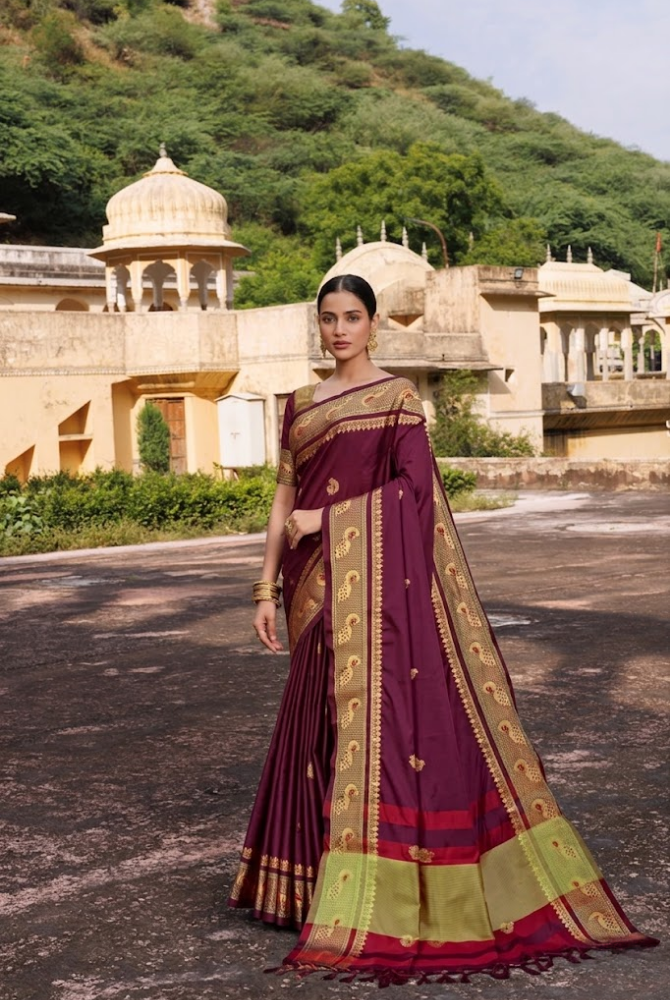 Royal Maroon Paithani Cotton Silk Mayurika Peacock Saree