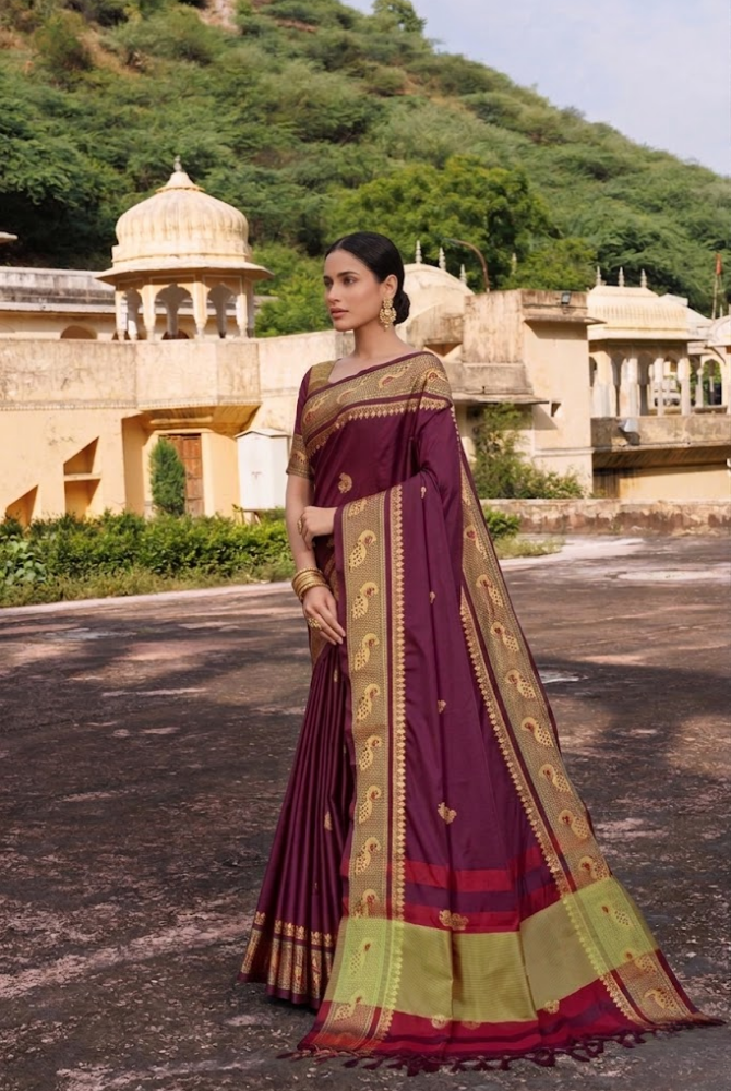 Royal Maroon Paithani Cotton Silk Mayurika Peacock Saree