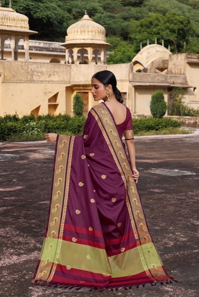 Royal Maroon Paithani Cotton Silk Mayurika Peacock Saree