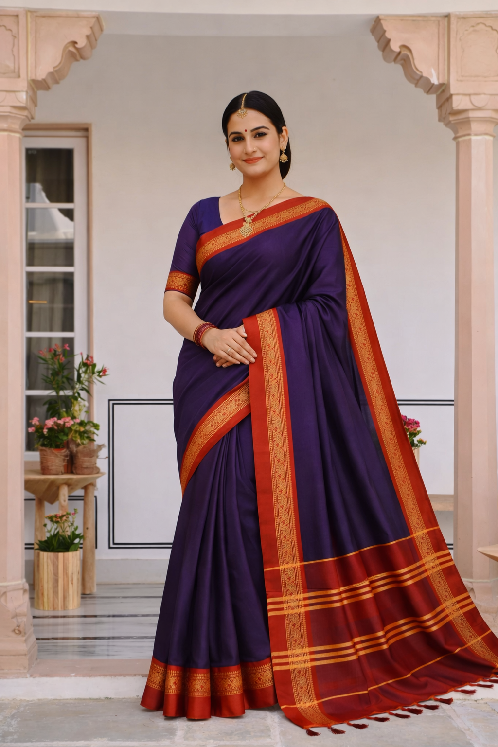Classic Purple & Red Royal Elephant Saree