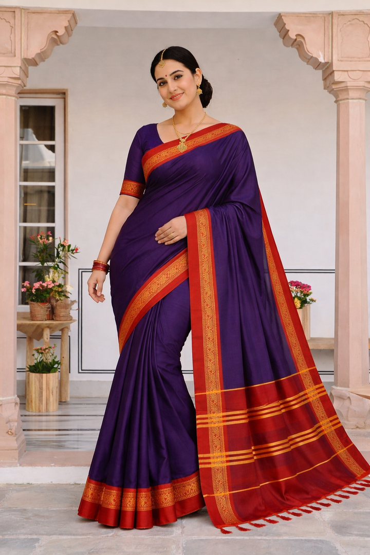 Classic Purple & Red Royal Elephant Saree
