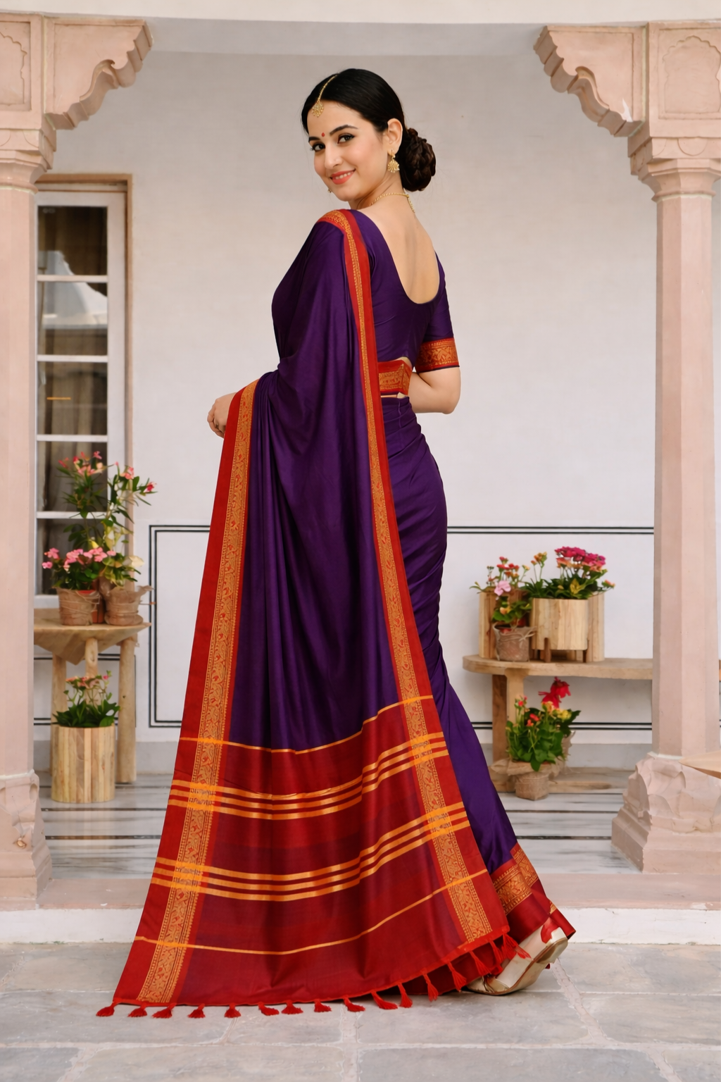 Classic Purple & Red Royal Elephant Saree