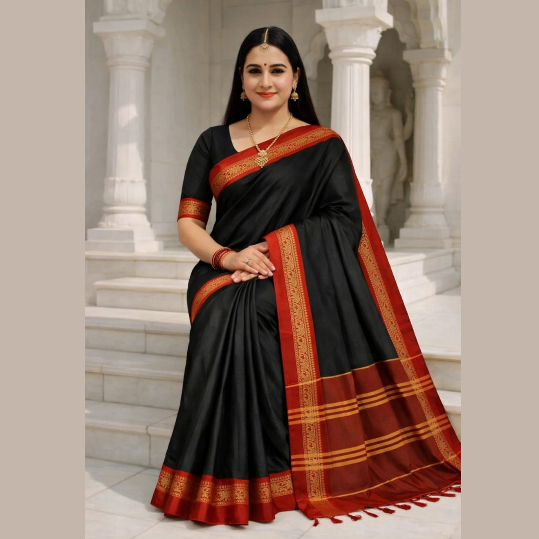 Devika - Black & Red Royal Elephant Saree