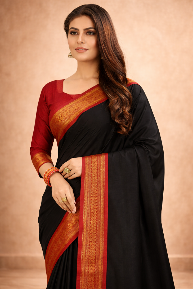 Black & Red Cotton Silk Kalyani Saree
