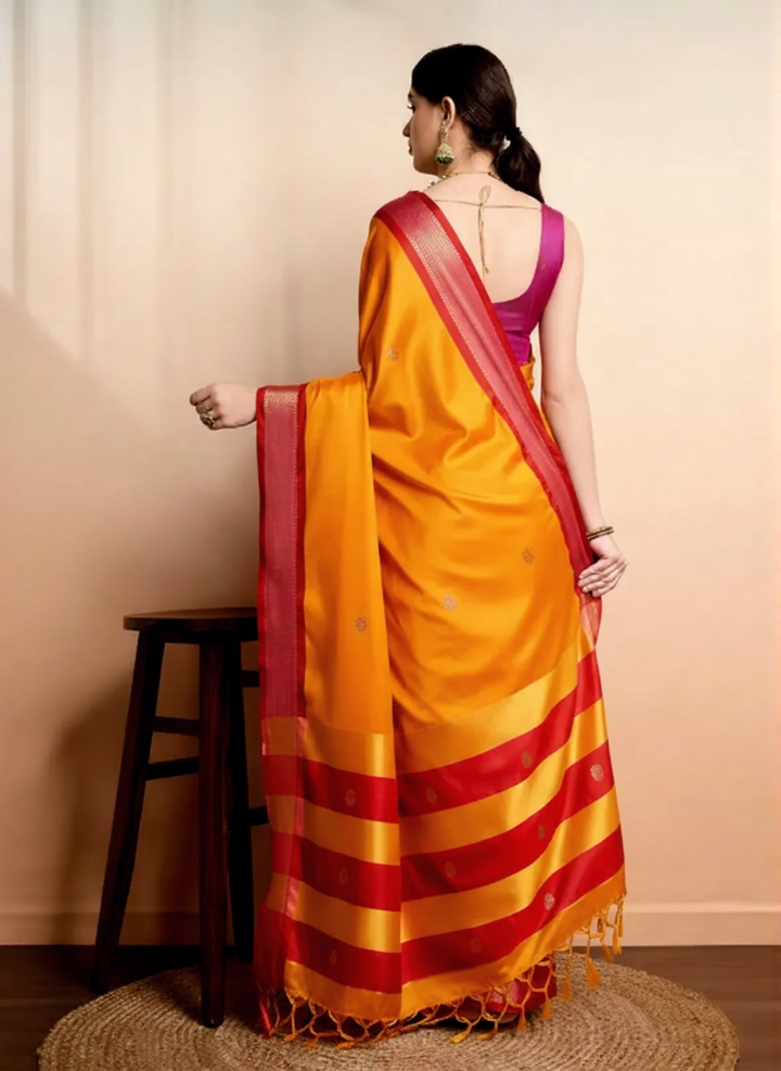 Royal Mango Yellow & Classic Red Paithani Cotton Silk Saree