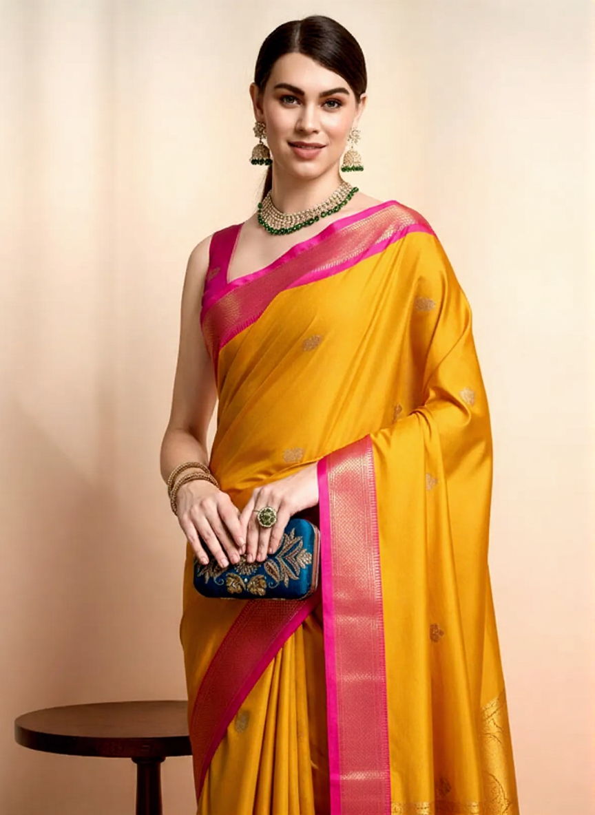 Royal Mango Yellow & Classic Red Paithani Cotton Silk Saree