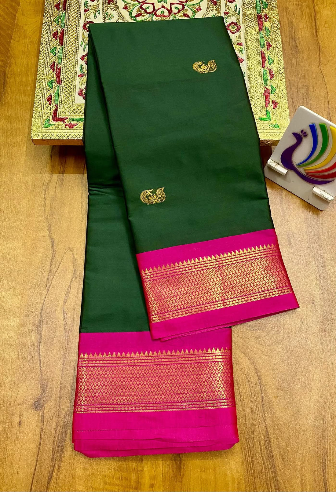 Royal Emerald Green & Rani Pink Paithani Cotton Silk Saree