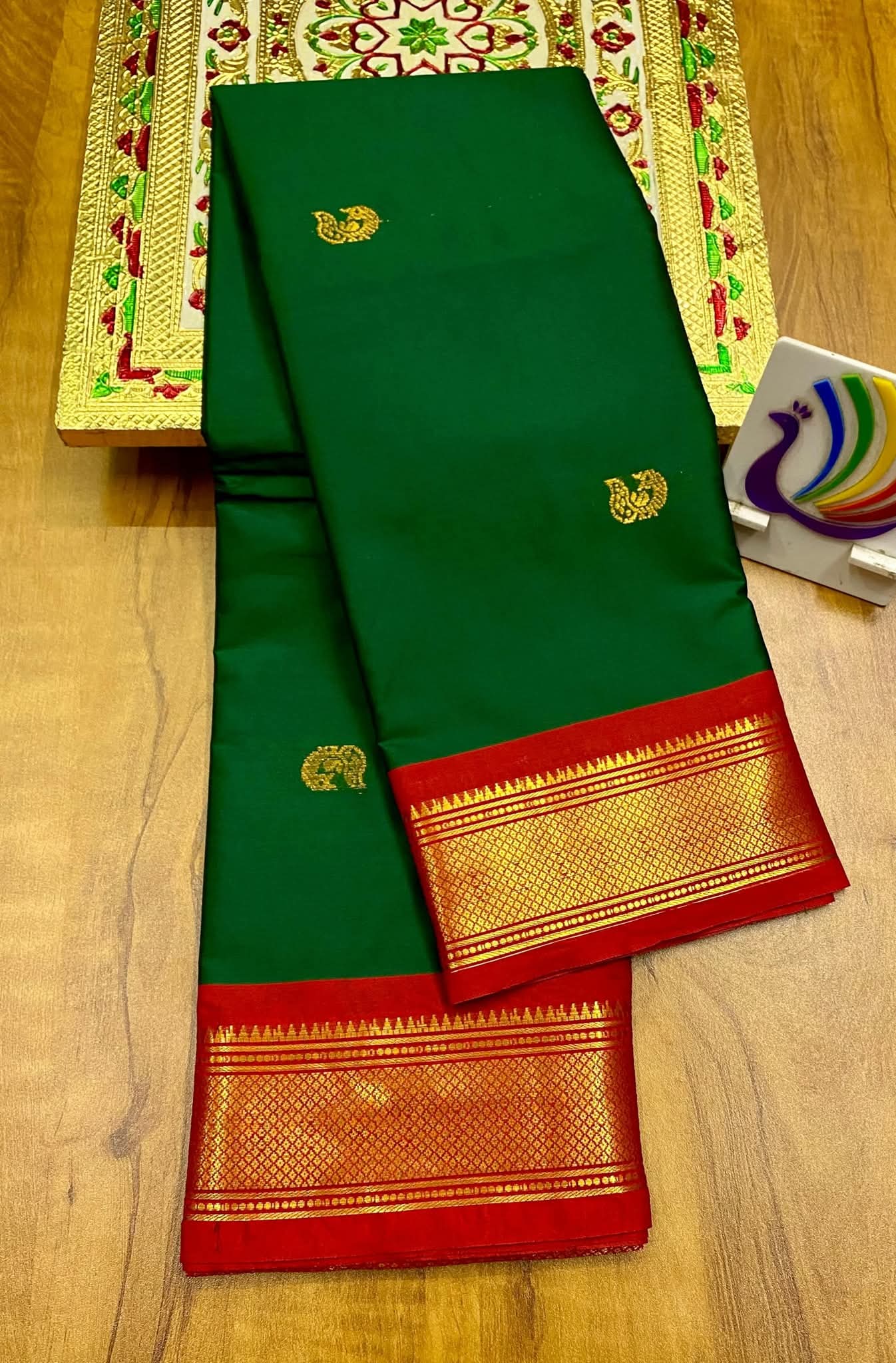 Classic Emerald Green & Royal Red Paithani Cotton Silk Saree
