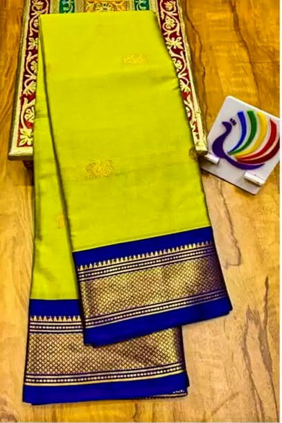 Radiant Lime Green & Royal Blue Paithani Cotton Silk Saree