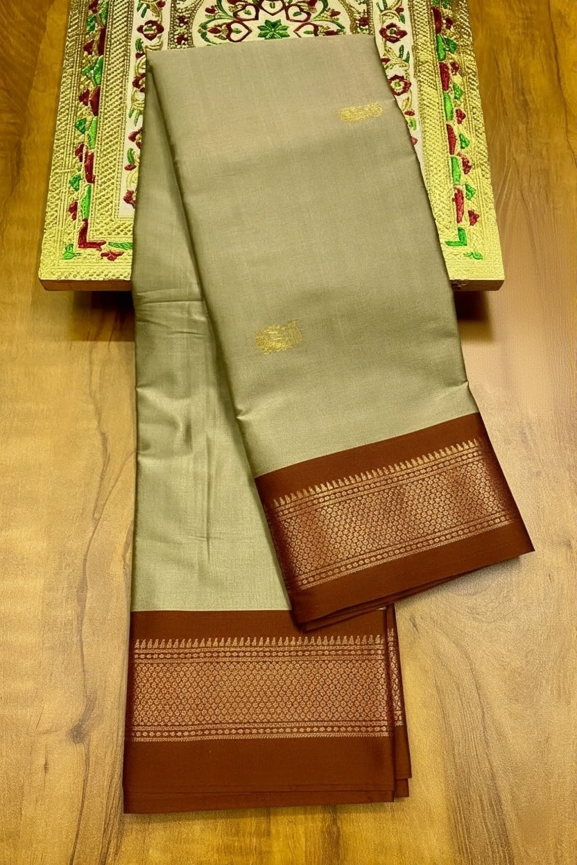 Elegant Tussar Beige & Rich Brown Paithani Cotton Silk Saree