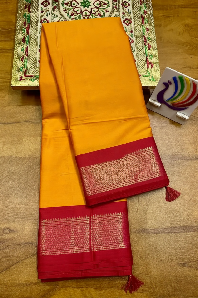 Royal Mango Yellow & Classic Red Paithani Cotton Silk Saree