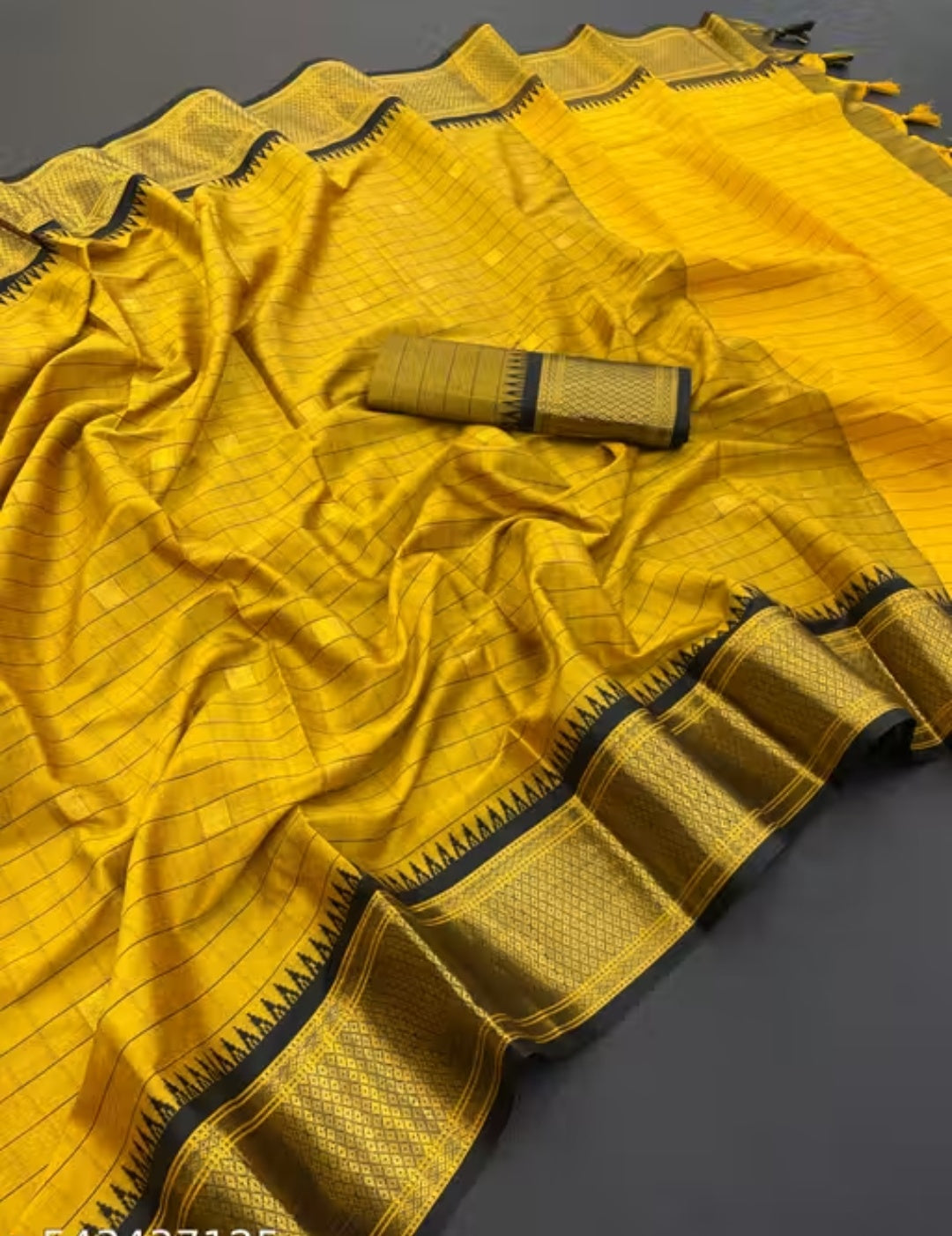 Royal Gold & Black Checks Paithani Cotton Silk Saree with Zari Border