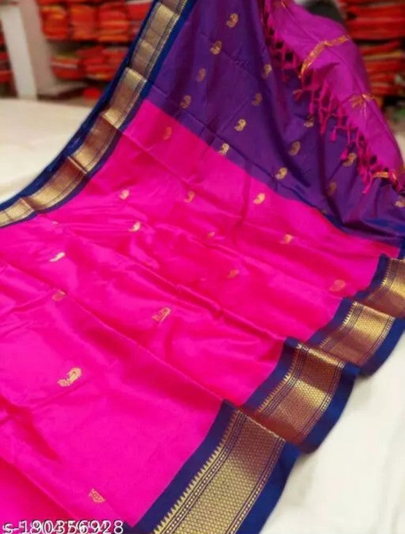 Vibrant Rani Pink & Royal Blue Paithani Cotton Silk Saree