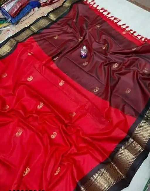 Classic Red & Deep Brown Paithani Cotton Silk Saree