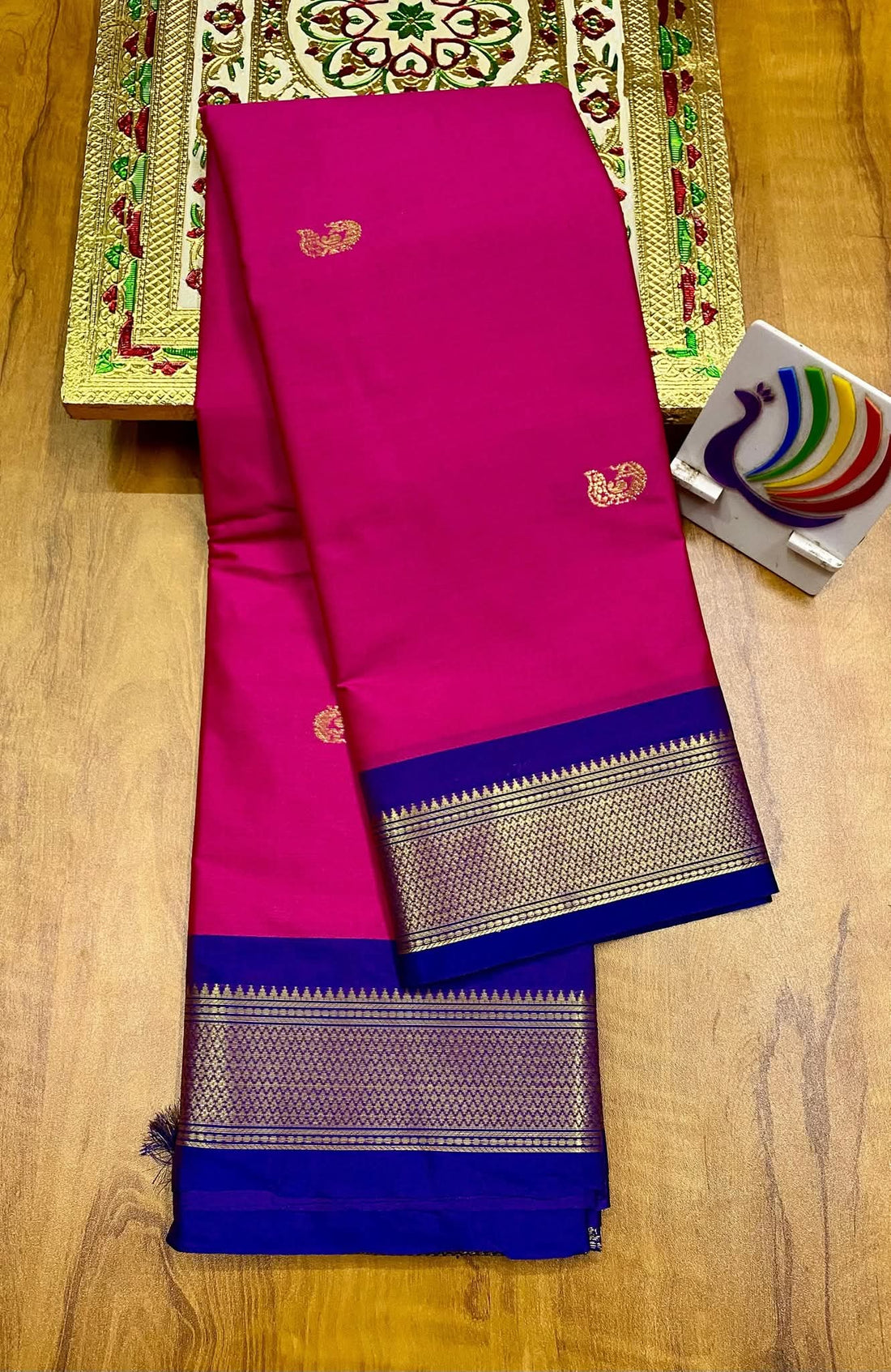 Vibrant Rani Pink & Royal Blue Paithani Cotton Silk Saree
