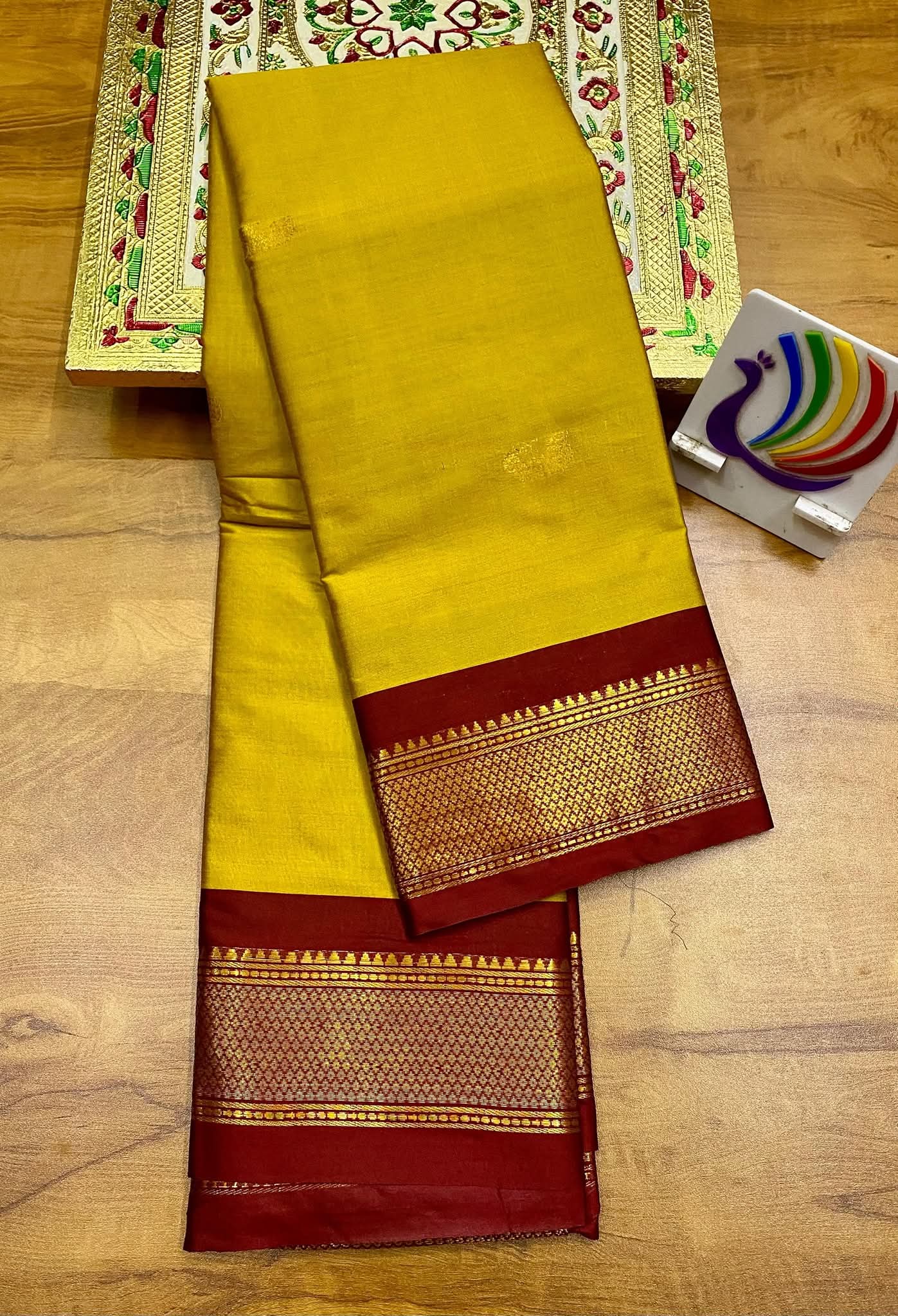Radiant Mustard Yellow & Classic Brown Paithani Cotton Silk Saree