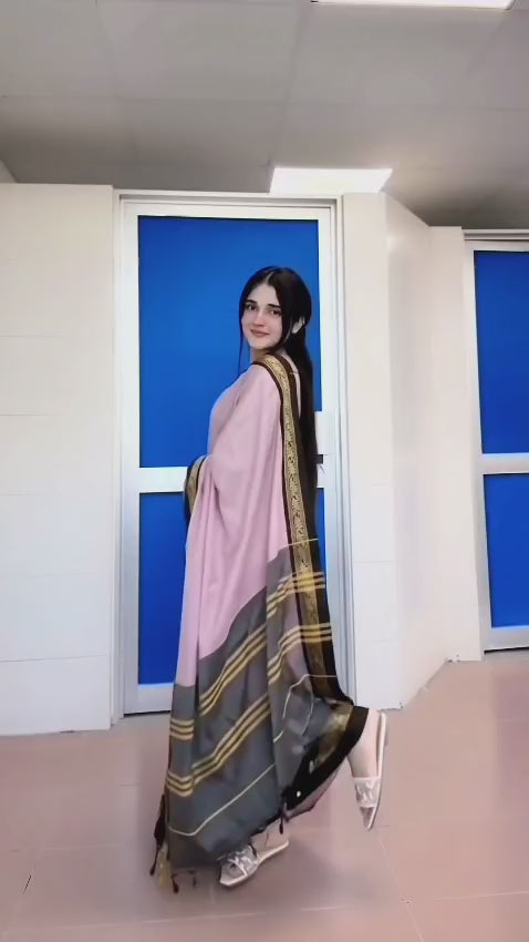 Devika - Blush Pink & Black Royal Elephant Saree